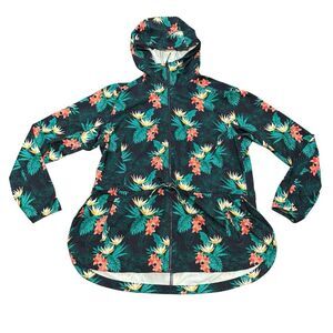Duluth Trading Company Tropical Zip up Floral Hooded Jacket XL Green Black Coral